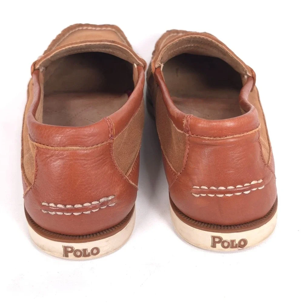 POLO RALPH LAUREN‎ Blackley 10.5D Leather Textile Loafers Brown Men's Shoes